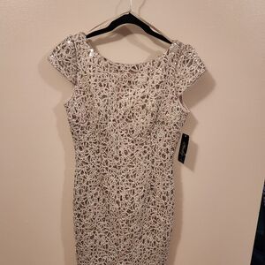 Adrianna Papell Lace Mini Dress in Silver